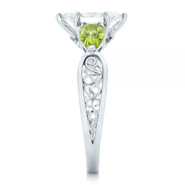 14k White Gold 14k White Gold Custom Peridot And Marquise Diamond Engagement Ring - Side View -  102290