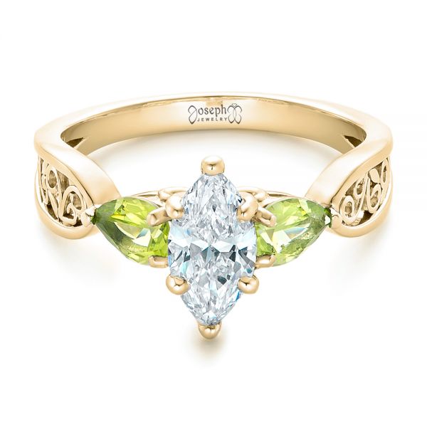 14k Yellow Gold 14k Yellow Gold Custom Peridot And Marquise Diamond Engagement Ring - Flat View - 102290