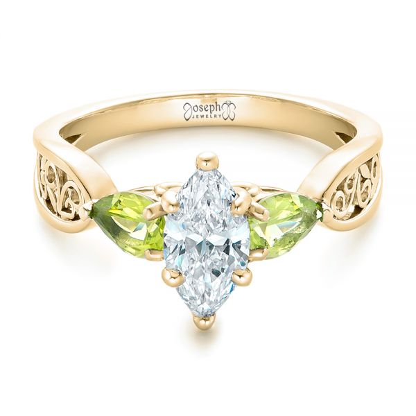 18k Yellow Gold 18k Yellow Gold Custom Peridot And Marquise Diamond Engagement Ring - Flat View -  102290