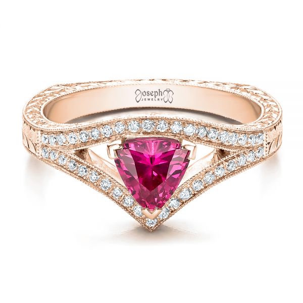 18k Rose Gold 18k Rose Gold Custom Pink Sapphire Engagement Ring - Flat View -  100113