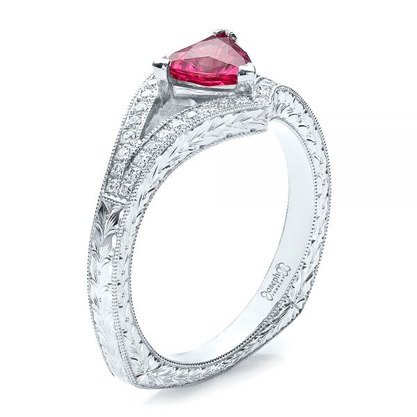  Platinum Custom Pink Sapphire Engagement Ring - Three-Quarter View -  100113