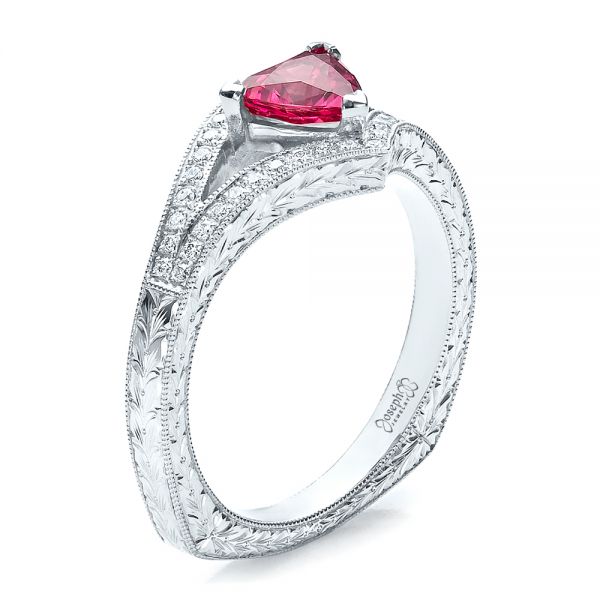 Platinum Custom Pink Sapphire Engagement Ring - Three-Quarter View - 100113
