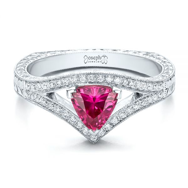  Platinum Custom Pink Sapphire Engagement Ring - Flat View -  100113