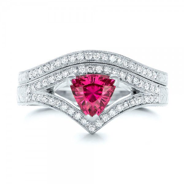 18k White Gold 18k White Gold Custom Pink Sapphire Engagement Ring - Top View -  100113