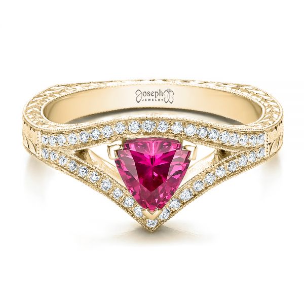 14k Yellow Gold 14k Yellow Gold Custom Pink Sapphire Engagement Ring - Flat View -  100113