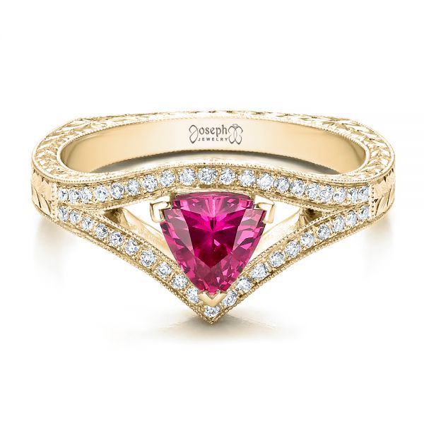 14k Yellow Gold 14k Yellow Gold Custom Pink Sapphire Engagement Ring - Flat View - 100113