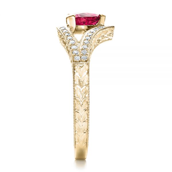 18k Yellow Gold 18k Yellow Gold Custom Pink Sapphire Engagement Ring - Side View -  100113