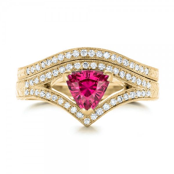 18k Yellow Gold 18k Yellow Gold Custom Pink Sapphire Engagement Ring - Top View -  100113