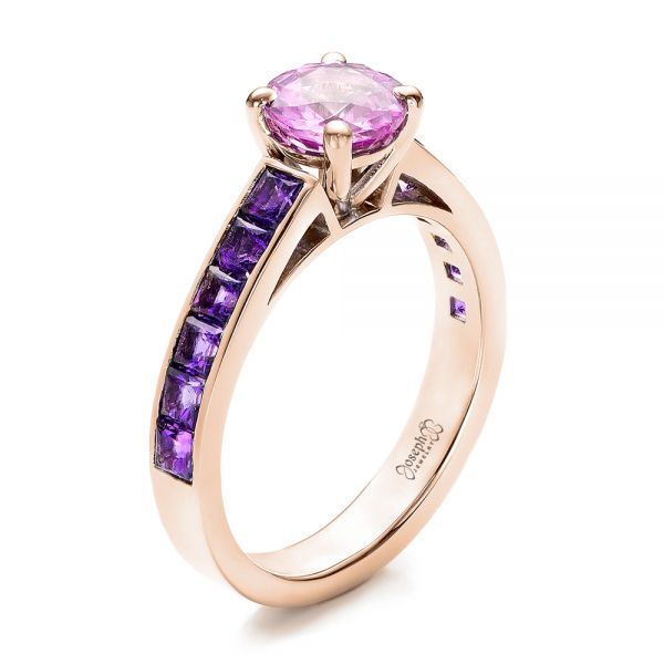 14k Rose Gold 14k Rose Gold Custom Pink Sapphire And Amethyst Engagement Ring - Three-Quarter View -  101214