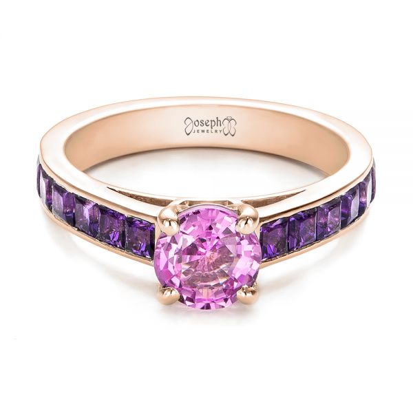 14k Rose Gold 14k Rose Gold Custom Pink Sapphire And Amethyst Engagement Ring - Flat View -  101214