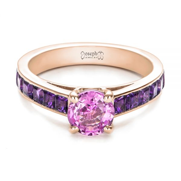 14k Rose Gold 14k Rose Gold Custom Pink Sapphire And Amethyst Engagement Ring - Flat View - 101214