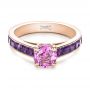 14k Rose Gold 14k Rose Gold Custom Pink Sapphire And Amethyst Engagement Ring - Flat View -  101214 - Thumbnail