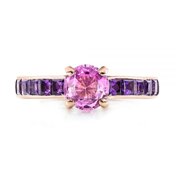 14k Rose Gold 14k Rose Gold Custom Pink Sapphire And Amethyst Engagement Ring - Top View - 101214
