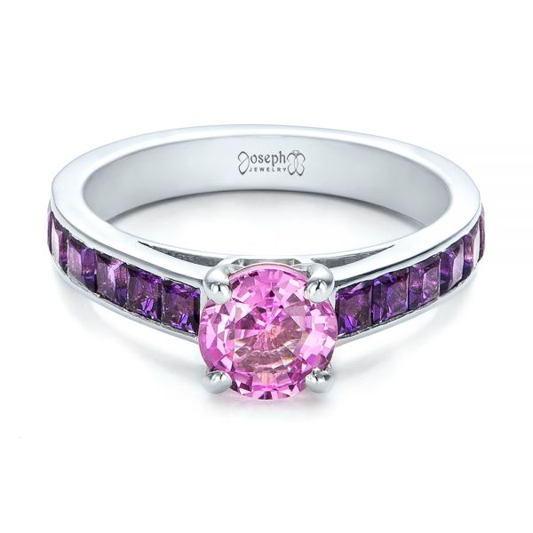 14k White Gold 14k White Gold Custom Pink Sapphire And Amethyst Engagement Ring - Flat View -  101214