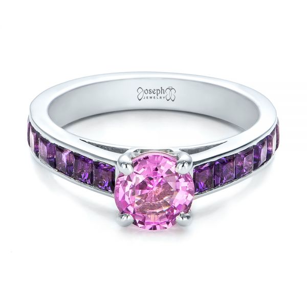 14k White Gold 14k White Gold Custom Pink Sapphire And Amethyst Engagement Ring - Flat View - 101214
