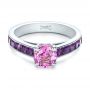 14k White Gold 14k White Gold Custom Pink Sapphire And Amethyst Engagement Ring - Flat View -  101214 - Thumbnail