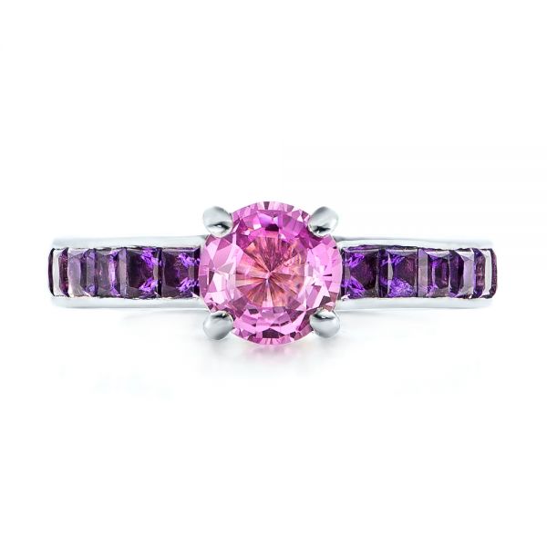  Platinum Platinum Custom Pink Sapphire And Amethyst Engagement Ring - Top View -  101214