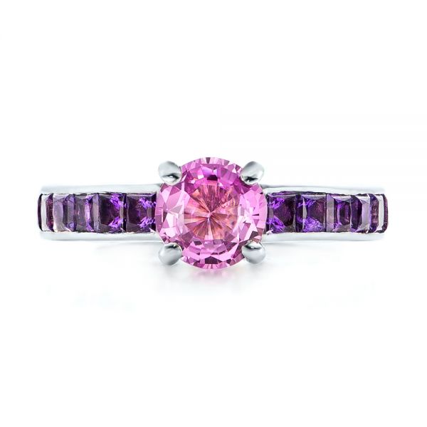 14k White Gold 14k White Gold Custom Pink Sapphire And Amethyst Engagement Ring - Top View - 101214