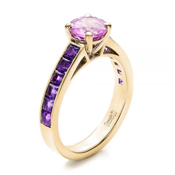 18k Yellow Gold 18k Yellow Gold Custom Pink Sapphire And Amethyst Engagement Ring - Three-Quarter View -  101214