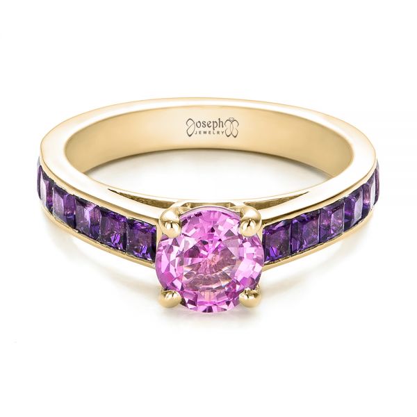 14k Yellow Gold 14k Yellow Gold Custom Pink Sapphire And Amethyst Engagement Ring - Flat View -  101214