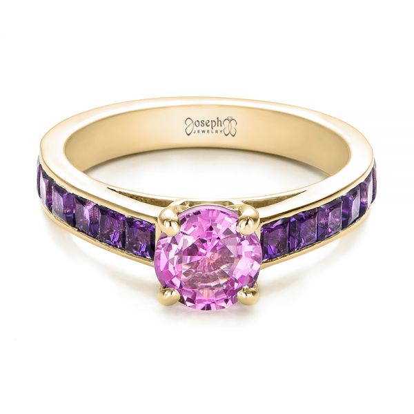 14k Yellow Gold 14k Yellow Gold Custom Pink Sapphire And Amethyst Engagement Ring - Flat View - 101214