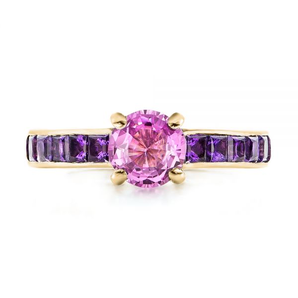 14k Yellow Gold 14k Yellow Gold Custom Pink Sapphire And Amethyst Engagement Ring - Top View - 101214