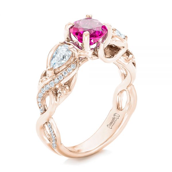 18k Rose Gold 18k Rose Gold Custom Pink Sapphire And Diamond Engagement Ring - Three-Quarter View - 102547