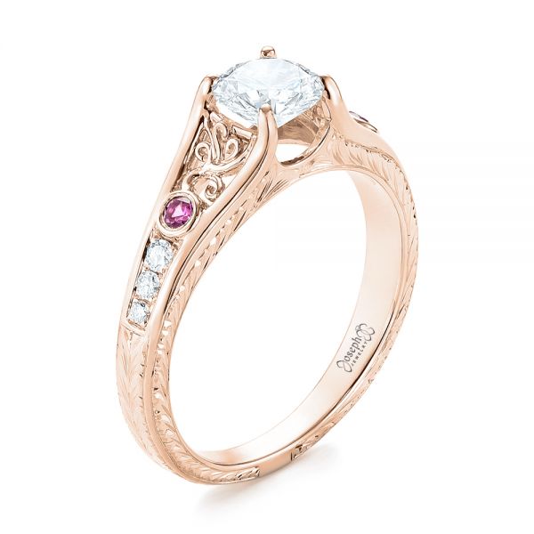 18k Rose Gold 18k Rose Gold Custom Pink Sapphire And Diamond Engagement Ring - Three-Quarter View -  103213