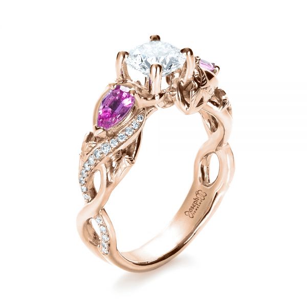 18k Rose Gold 18k Rose Gold Custom Pink Sapphire And Diamond Engagement Ring - Three-Quarter View - 1431