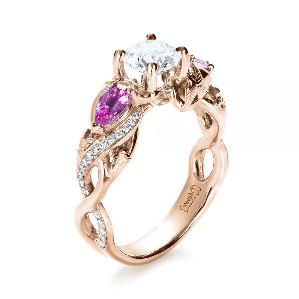 14k Rose Gold 14k Rose Gold Custom Pink Sapphire And Diamond Engagement Ring - Three-Quarter View -  1431