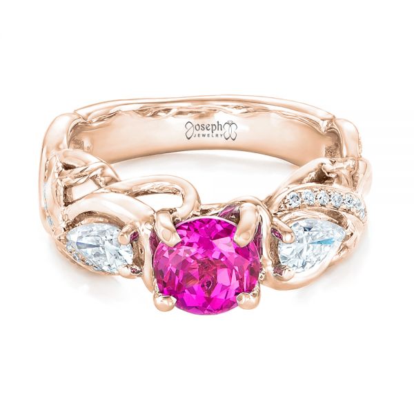 14k Rose Gold 14k Rose Gold Custom Pink Sapphire And Diamond Engagement Ring - Flat View -  102547