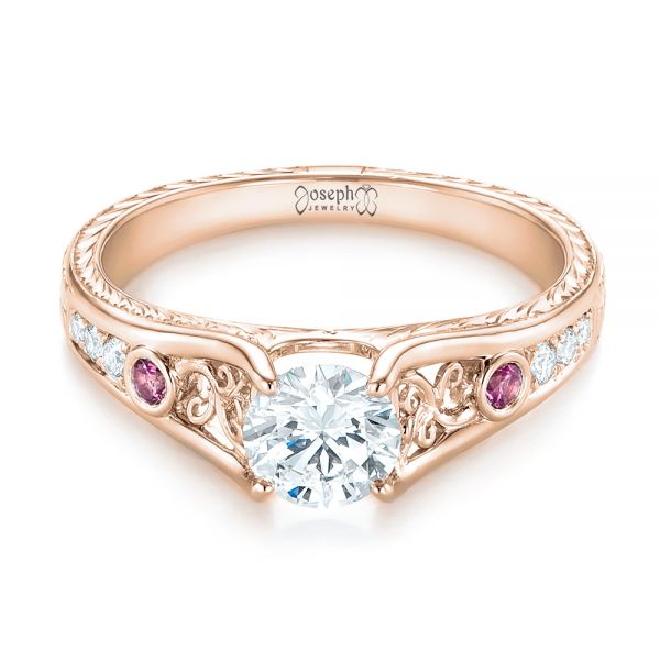 18k Rose Gold 18k Rose Gold Custom Pink Sapphire And Diamond Engagement Ring - Flat View - 103213