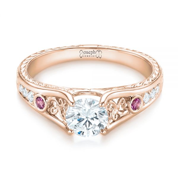 14k Rose Gold 14k Rose Gold Custom Pink Sapphire And Diamond Engagement Ring - Flat View -  103213