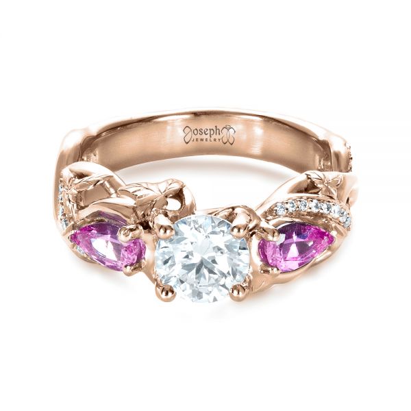 14k Rose Gold 14k Rose Gold Custom Pink Sapphire And Diamond Engagement Ring - Flat View -  1431