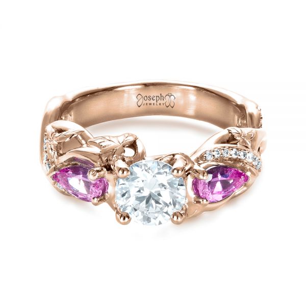 18k Rose Gold 18k Rose Gold Custom Pink Sapphire And Diamond Engagement Ring - Flat View - 1431