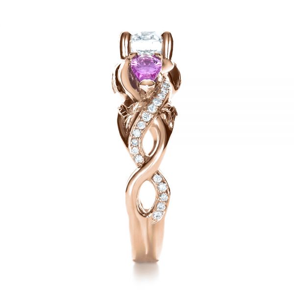 18k Rose Gold 18k Rose Gold Custom Pink Sapphire And Diamond Engagement Ring - Side View -  1431