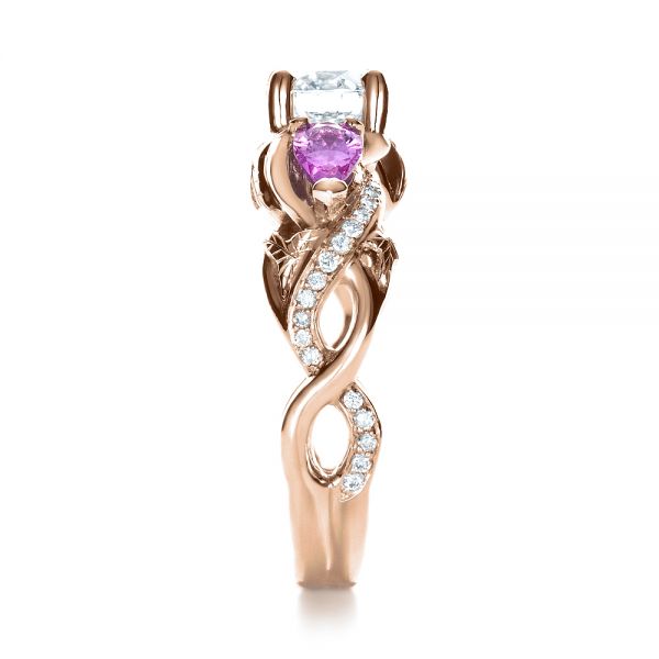 18k Rose Gold 18k Rose Gold Custom Pink Sapphire And Diamond Engagement Ring - Side View - 1431