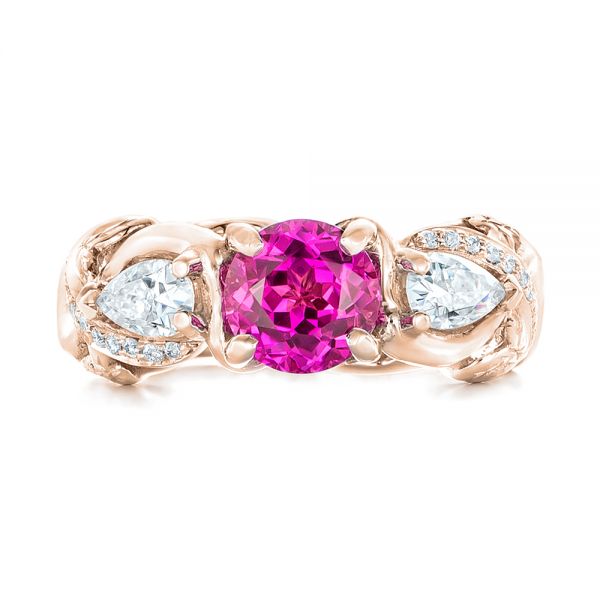 18k Rose Gold 18k Rose Gold Custom Pink Sapphire And Diamond Engagement Ring - Top View - 102547