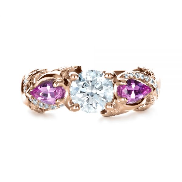 18k Rose Gold 18k Rose Gold Custom Pink Sapphire And Diamond Engagement Ring - Top View - 1431