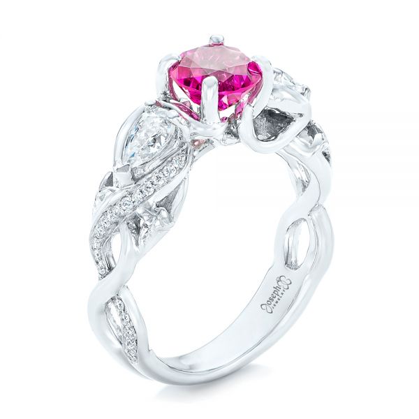 18k White Gold 18k White Gold Custom Pink Sapphire And Diamond Engagement Ring - Three-Quarter View -  102547