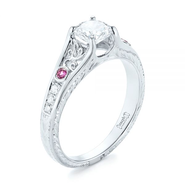  Platinum Custom Pink Sapphire And Diamond Engagement Ring - Three-Quarter View -  103213