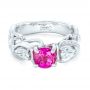 14k White Gold Custom Pink Sapphire And Diamond Engagement Ring - Flat View -  102547 - Thumbnail