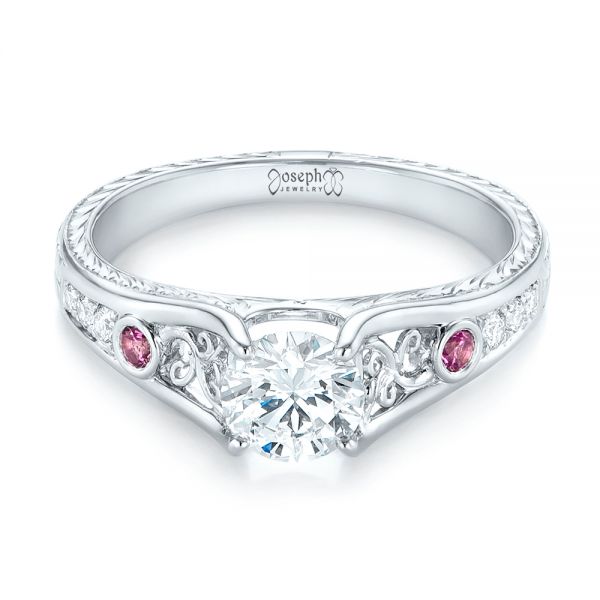 Platinum Custom Pink Sapphire And Diamond Engagement Ring - Flat View - 103213