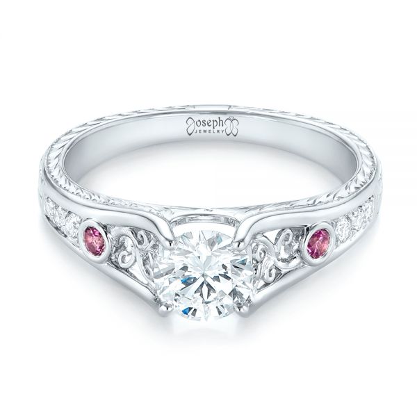 14k White Gold 14k White Gold Custom Pink Sapphire And Diamond Engagement Ring - Flat View -  103213