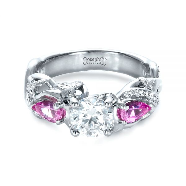 18k White Gold Custom Pink Sapphire And Diamond Engagement Ring - Flat View -  1431