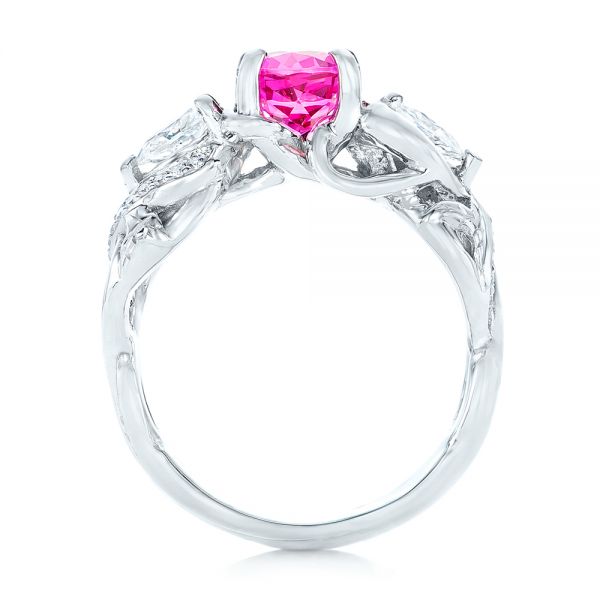 14k White Gold Custom Pink Sapphire And Diamond Engagement Ring - Front View - 102547