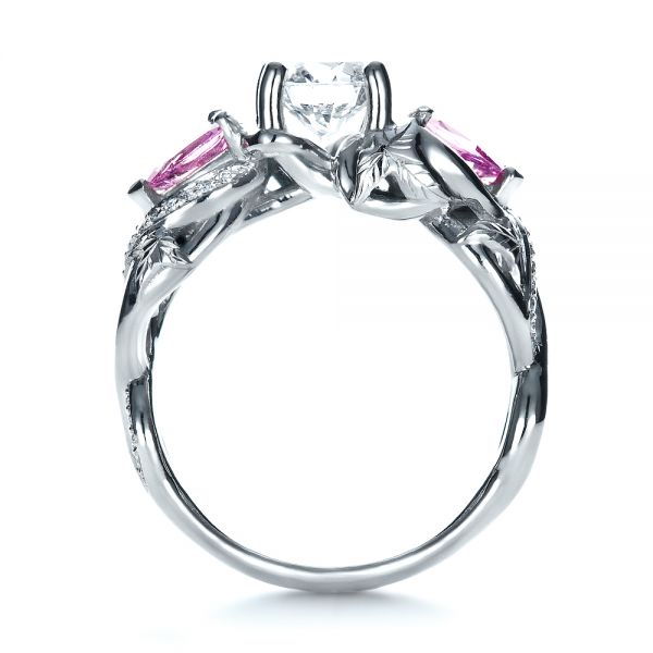 18k White Gold Custom Pink Sapphire And Diamond Engagement Ring - Front View -  1431
