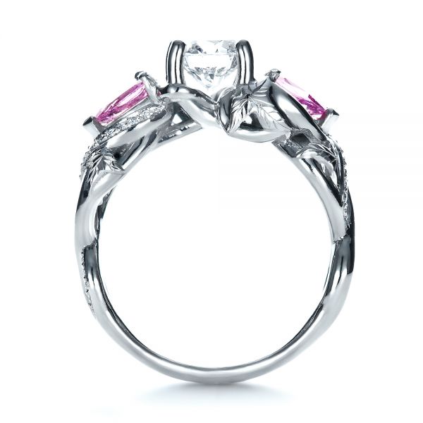 18k White Gold Custom Pink Sapphire And Diamond Engagement Ring - Front View - 1431