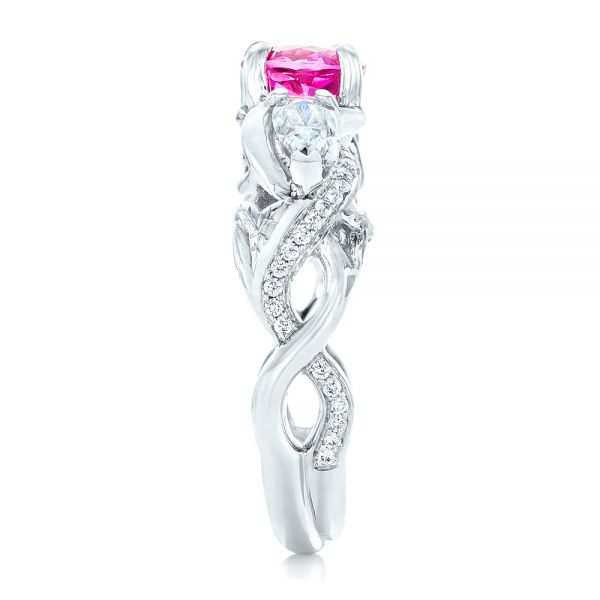 14k White Gold Custom Pink Sapphire And Diamond Engagement Ring - Side View -  102547