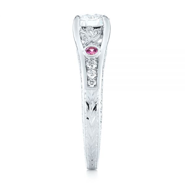 18k White Gold 18k White Gold Custom Pink Sapphire And Diamond Engagement Ring - Side View -  103213